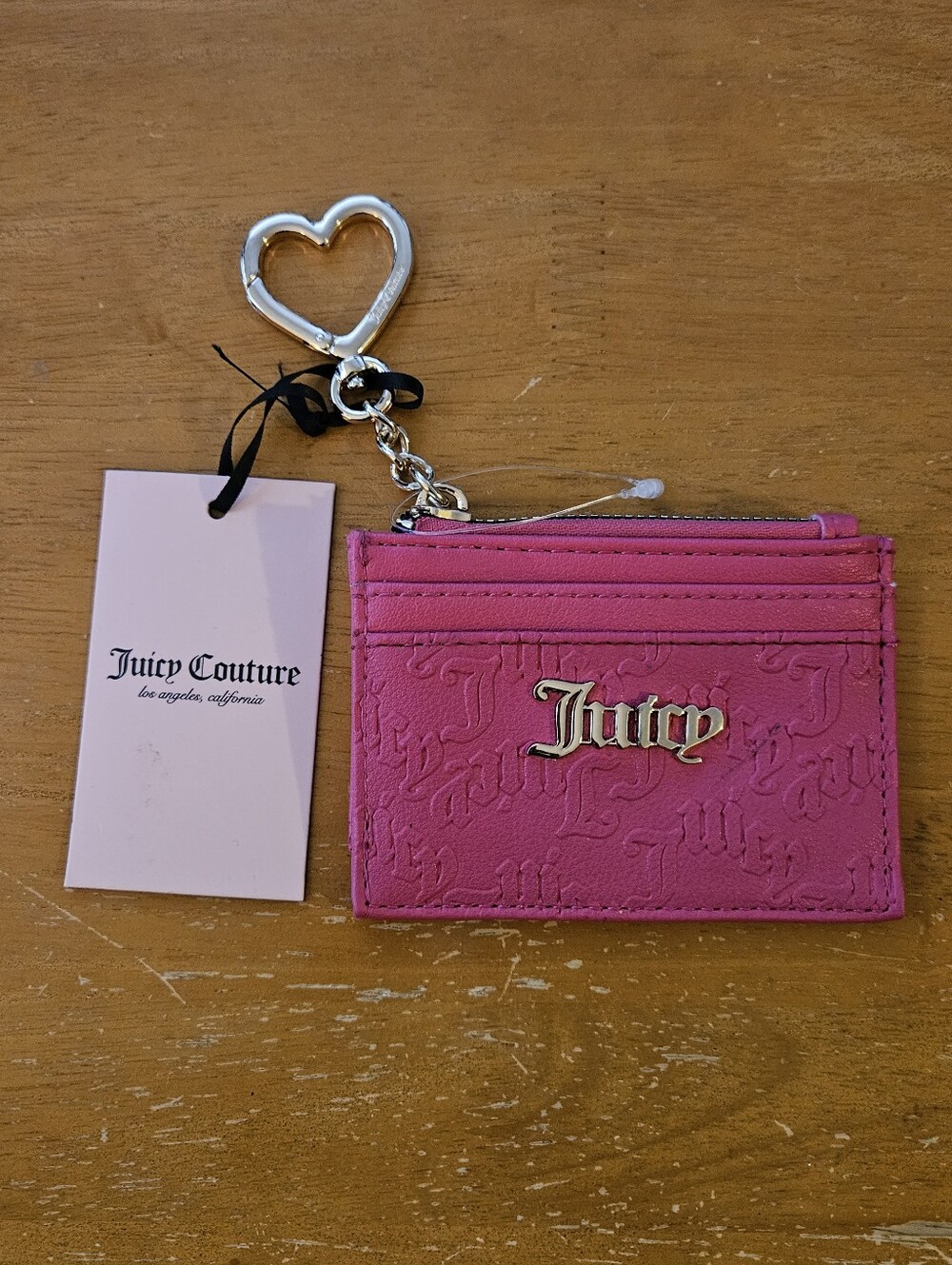Juicy Couture Hot Pink Cardholder Keyring with Heart Clip